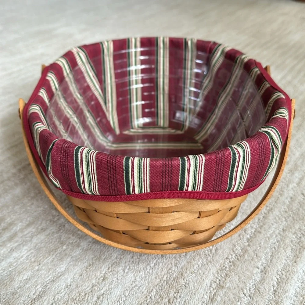 Longaberger Hand Woven Wooden Get-Together Basket, Liner Protector 2004 12 x 9.5